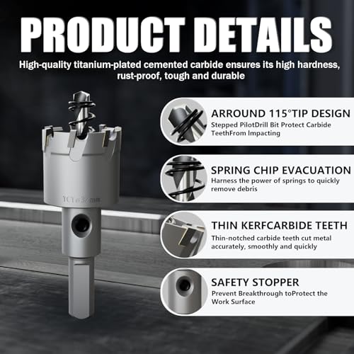 GSTK 10PCS Upgrade Heavy Duty Carbide Hole Saw Kit,with 4*Extra Titanium Plated Pilot Center Drill and 2* Spring，for Hard Metal, Stainless Steel, Iron - size: 6pcs