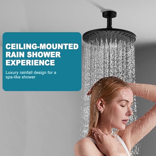 BRIGHT SHOWERS Shower Arm with Flange for Rainfall Shower Head, 3 Inch Ceiling Mount Straight Arm, Replacement Extension Pipe, Heavy-Duty Stainless Steel, Rust-Resistant, 1/2" NPT, Matte Black - color: Matte Black, style: 3 Inch