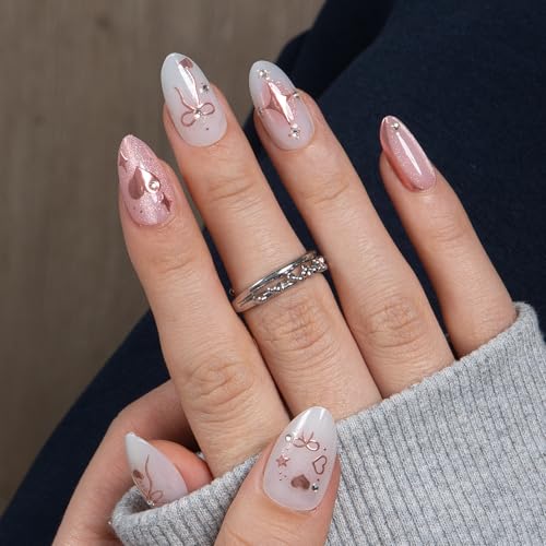 CurvLife Soft Gel Almond Press On Nails, Long-Lasting Reusable Fake Nails Kit with Glue & Tabs, 30pcs Salon-Quality Stick On Nails for Women At-Home Manicure (Blush Sparkle) - color: D1 - Blush Sparkle