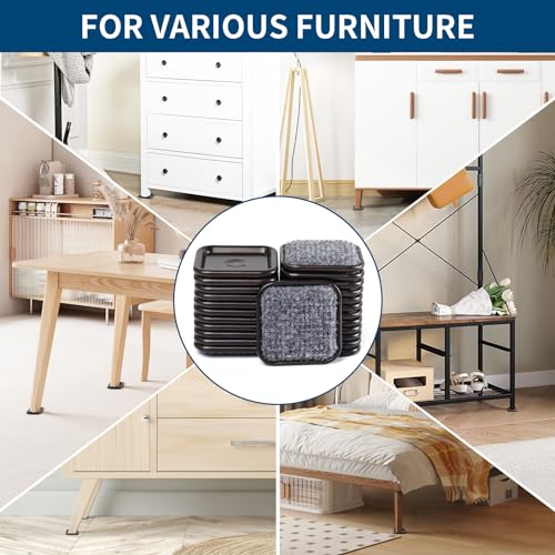 Ezprotekt 2.5" Square Carpet Bottom Furniture Caster Cups, 16 Pcs Reusable Furniture Coasters, Felt Furniture Sliders Pads to Protect Hardwood, Tile or Carpetd Floors from Scratches (Brown/Gray) - size: 2.5"(2-1/2")