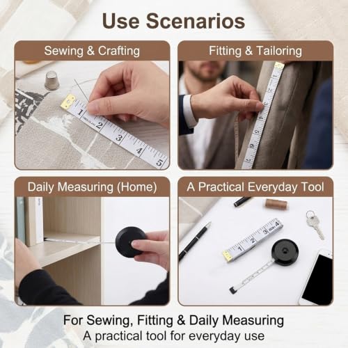 2 Pack Soft Tape Measure Retractable Measuring 60"/150cm Double Scales - color: Black White-2pcs