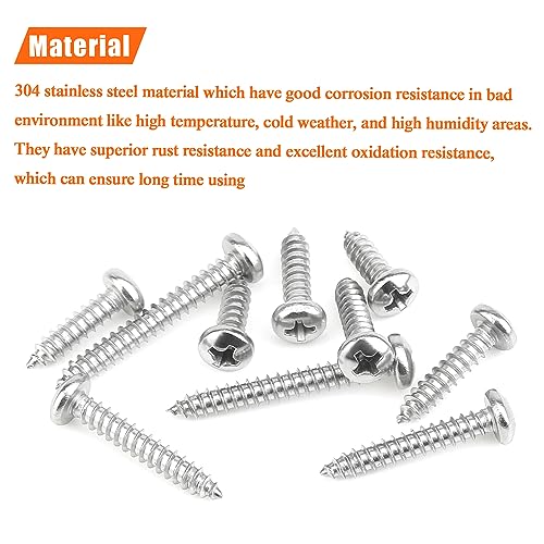 #8 x 1/2" 5/8" 3/4" 1" 1-1/4" Wood Screws Set, HELIFOUNER 125 Pieces Phillips Pan Head Self-Tapping Screws Assortment Kit, Phillips Pan Head Wood Screws, 304 Stainless Steel - size: #8