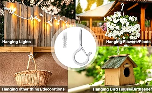 PlusRoc 20 Pack Screw Hooks for Hanging Plants Outdoor Lights(White) - color: White
