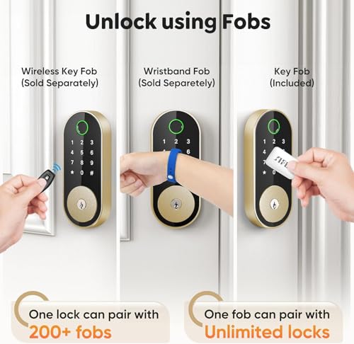 Fingerprint Smart Deadbolt with Keypad – Keyless Entry Lock for Home, Apartment, Office, Airbnb, Rental, Kids & Seniors, App & Code Access, Auto-Lock, Easy DIY Install, Compatible with Alexa & Google - color: Bright Brass