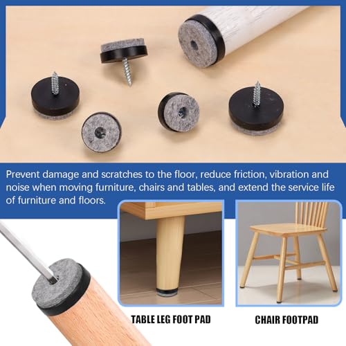 Glarks 56pcs Black 20MM 24MM 28MM 38MM Furniture Glide Screw-on Furniture Antiskid Felt Pad Slider Floor Protector for Wooden Leg Feet of Chair Table Sofa Stool