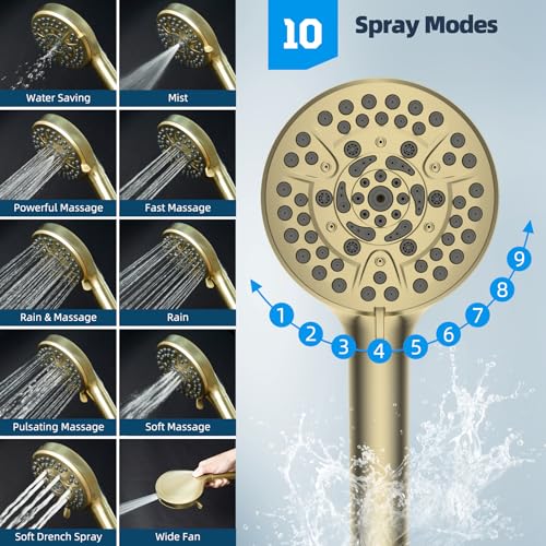 Hibbent All Metal cUPC Certified High Pressure Rainfall 10'' Shower Head - color: Brushed Gold, style: Square 10''