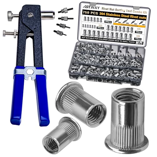 ASKWAY Rivet Nut Tool Kit Stainless Steel 750pcs Rivet Nut Stainless 304
