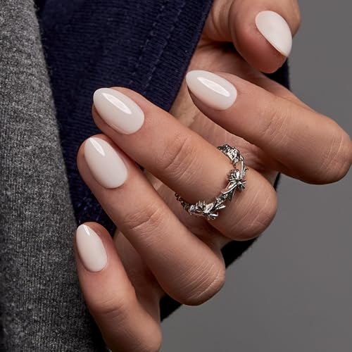 CurvLife Extra Short Oval Press On Nails, Nude Harmony Milky White, Soft Gel - color: B5 - Nude Harmony