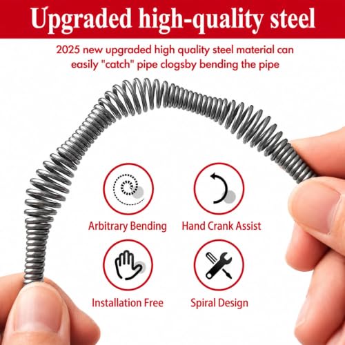 Drain Snake Auger, 33 FT Plumbing Snake Drain Hair Clog Removal Tool, Heavy Duty Snake Auger, Sink Unclogger Drain Cleaner Tool for Bathroom Kitchen Tub Shower Drain Clog Remover with Gloves, Red