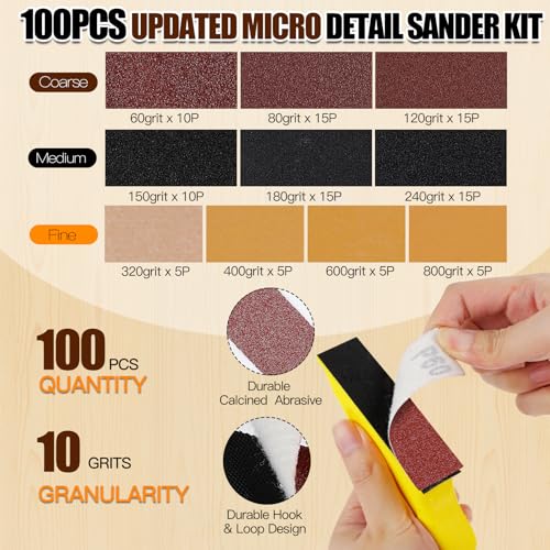 100PCS Micro Detail Sander Kit, 3-in-1 Precision Mini Finger Sander
