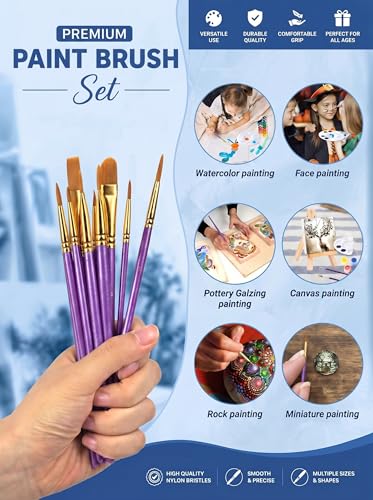 DUGATO Paint Brush & Palette Set, 20 Brushes with 5 Mixing Trays, Purple - color: Purple