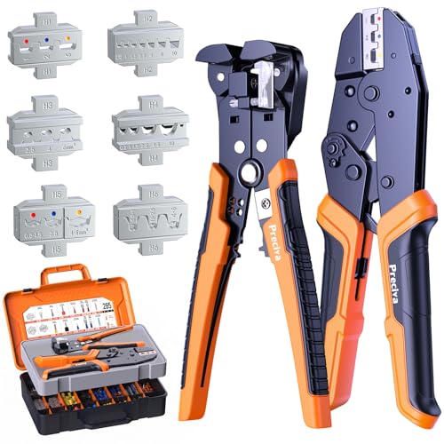 Preciva Crimping Tool Kit with 6PCS Crimping Die, Wire Stripper, 285PCS Terminals, for Heat Shrink, Insulated, Open Barrel, Ferrule, Circlip & Solar Connectors - size: 285