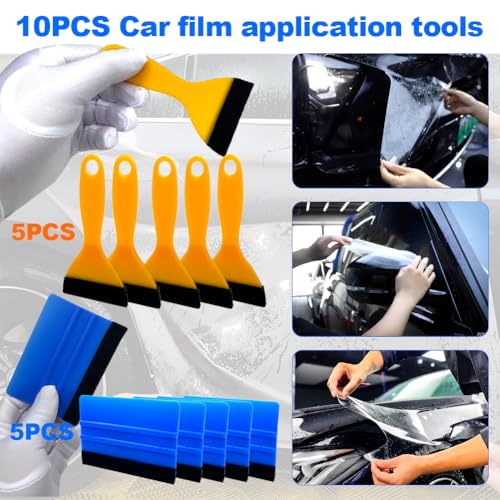 Black Felt Edge Squeegee Tool,Car Vinyl Film Wrapping Decal Glass Window Tint,Wallpaper Sticker Installation Spatula, Patching Putty Paint Flexible Small Plastic Scraper(Blue 5Pcs,Yellow 5Pcs) - size: Blue 5PCS,Yellow 5PCS