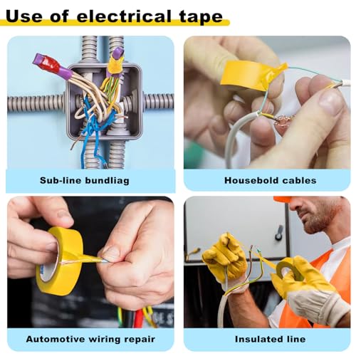 Romeda 9 Pack Electrical Tapes, Electrical Tape Water, Sun, and Oil Resistant, Electrical Tape is Suitable for Most Domestic, Commercial, and Industrial environments - Yellow - color: Yellow