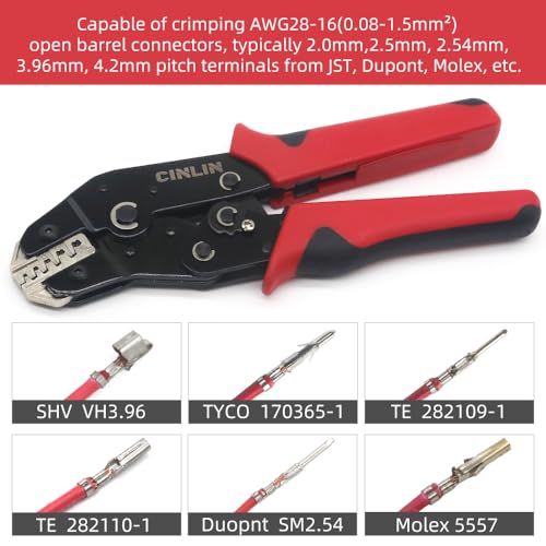 SN-68B Ratcheting Wire Crimping Tools for JST PH 2.0mm, XH 2.5mm, VH 3.96mm, JWPS 4.0mm Pitch, Dupont 2.54mm Pitch, Molex Style AMP JST TYCO Open Barrel Terminals, AWG28-16(0.08-1.5mm²)