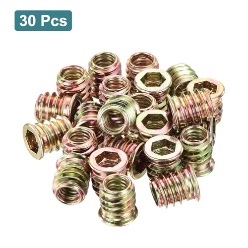 uxcell 30Pcs Threaded Inserts, 5/16"-18x19/32 Zinc Alloy Hex Socket Drive Screw-in Nut Threaded Inserts Furniture Bolt Fastener Connector for Wood Working Tool and Accessories
