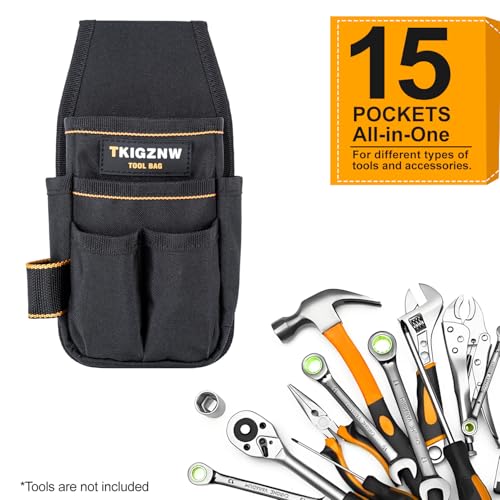 Tool Belt Pouch, Tool Pouch with 15 Pockets, Utility Belt with Hammer Holder, 900D Oxford Fabric, Adjustable for Men Women Electrician Carpenter, Construction