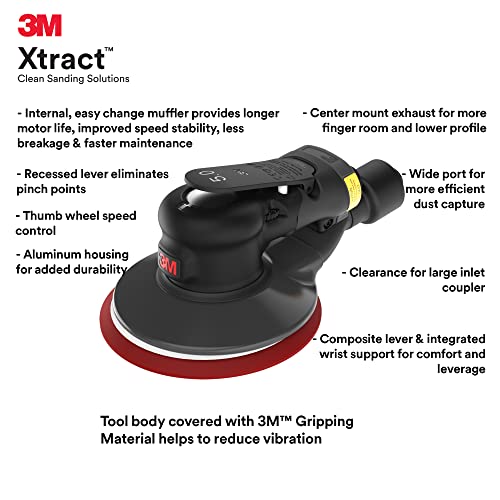 3M Xtract Pneumatic Random Orbital Sander, 88947, 5 in - size: 5 in, 5/16 in Orbit, style: Self-Generated Vacuum