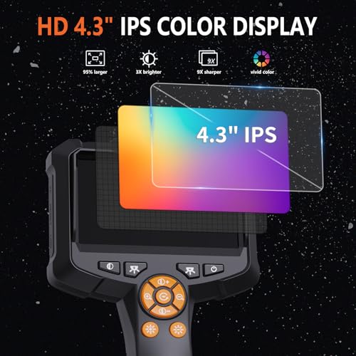 Daxiongmao Borescope 1080P Industrial Endoscope Inspection Camera | Mechanical Tool for Automotive, HVAC, Plumbing, 4.3" IPS Screen, IP67 Waterproof & 16.5ft Semi-Rigid Flexible Snake Probe - size: 16.5 FT