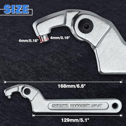 Adjustable C Spanner Hook Wrench, 3/4-2" (19-51mm) - size: 3/4-2"(19-51mm)