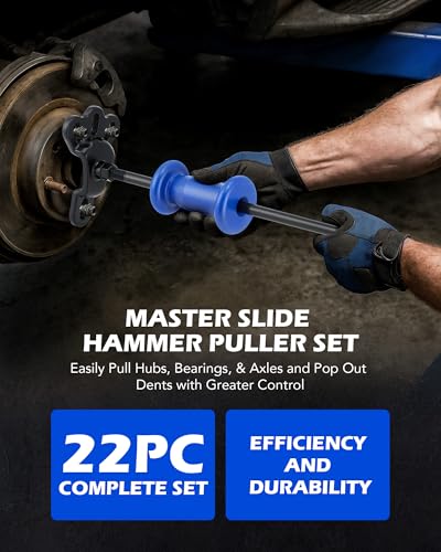 OMT 22pc Slide Hammer Puller Set, Axle Bearing Hub & Seal Remover Kit - color: Black Puller, size: 22pc Slide Hammer Puller Set