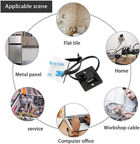 Zip Tie Mounts - SeuYeugX 1000 PCS Cable Self Adhesive Mounts Set for Wire Management with Stick Pads Anchors Clips Squares Holders (Black) - color: 1000pack Black
