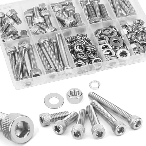M4 Bolts,Hincell 350pcs M4 Hex Socket Head Cap Screws Bolts Washers Nuts Kit,304 Stainless Steel(M3 x 6mm /8mm /12mm /16mm /20mm /25mm /30mm) - size: M4, style: Socket Head Screws