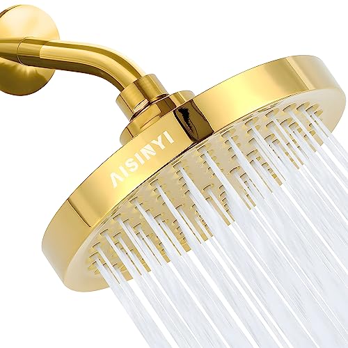 6" High Pressure Rain Shower Head, Luxury Gold Plated Finish - color: Deluxe Gold, size: 6 Inch Round (1 PCS)