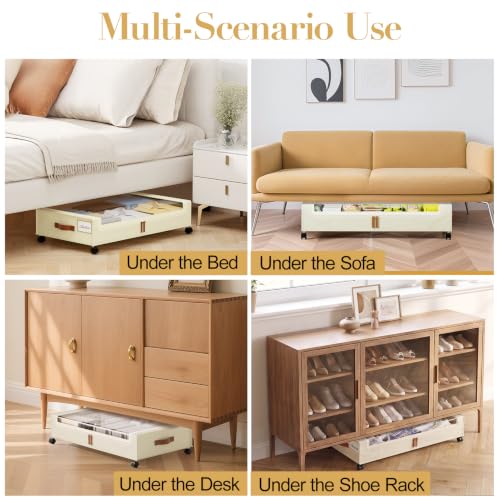 Yecaye 60L Under Bed Storage with Wheels, 2 Pack, Beige - color: Beige, size: 2 Pack
