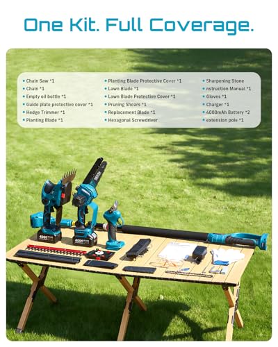 SEESII 8-in-1 Cordless Pole Chainsaw, Hedge Trimmer, Pruning Shears Combo - color: Cobalt Blue