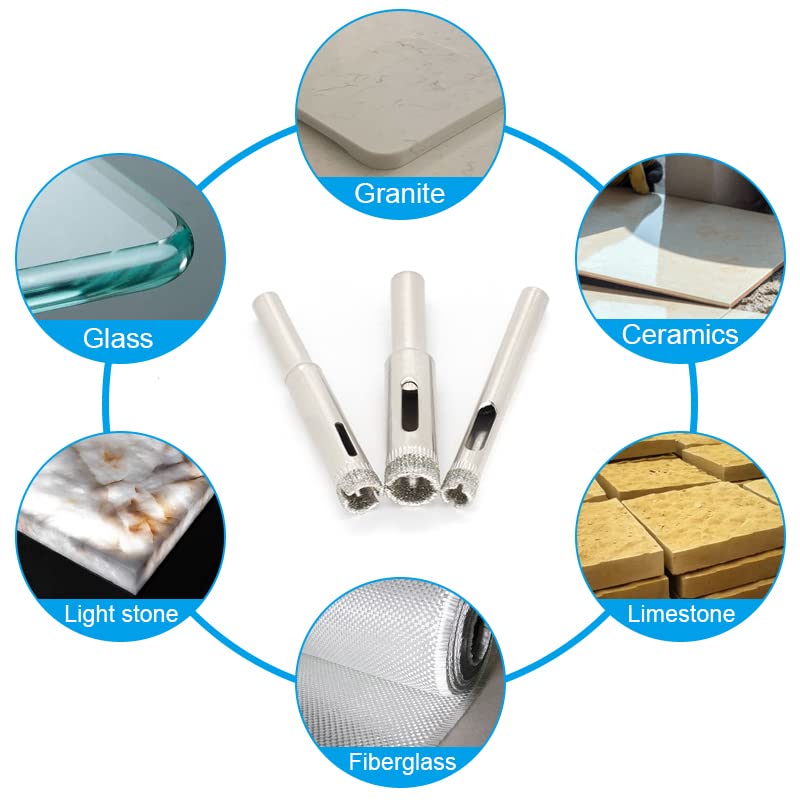 Diamond Hole Saw Set of 3, Glass Hole Saw Drill Bit Kit Suitable for Ceramic Glass Tile Porcelain Marble (6, 8, 10mm) - size: 3 in 1 | 6,8,10mm