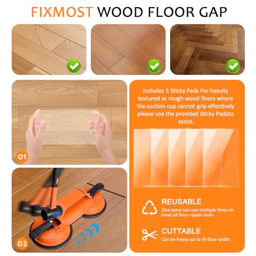 Floor Gap Fixer Tool Kit for Laminate & Vinyl Plank Floors, Heavy Duty Floor Suction Cup Tool for Gaps with Rubber Hammer, Adhesive Pads & Scraper, Laminate Floor Repair Kit for Floating Floors