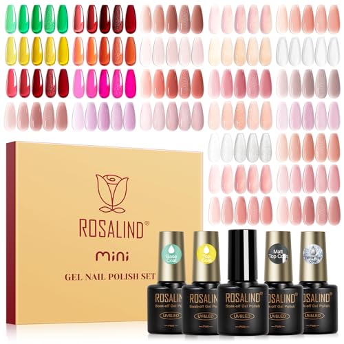 ROSALIND 30pcs Jelly Gel Polish Set, 26 Colors Translucent Nude Pink Gel | Sheer Gel Nail Polish Set with Matte Glossy Glitter Effects, Nails with Base Gel Top Coat, Salon DIY Home - color: Colorful Jelly