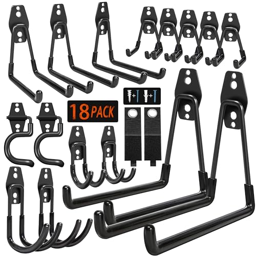 18 Pack Garage Hooks Heavy Duty - Anti-Slip Coating - color: Black, size: 18pack
