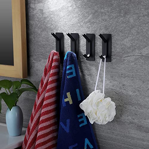 YIGII Towel Hook/Adhesive Hooks - Black Wall Hooks Stick for Bathroom and Kitchen Heavy Duty Hooks 4-Pack, Stainless Steel - color: Black