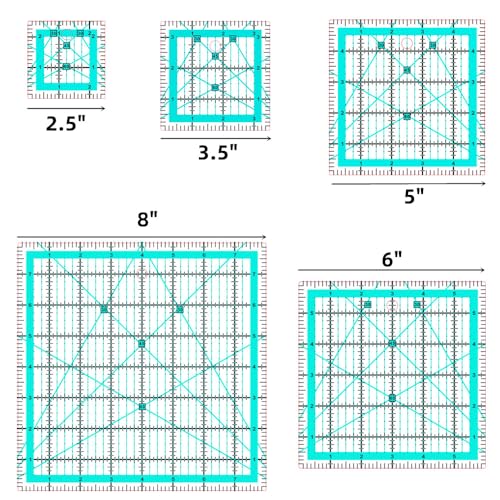 Quilting Rulers(2.5",3.5", 5", 6", 8"),5 Square Ruler Quilting Templates,Quilting Ruler Acrylic Rulers - color: Blue