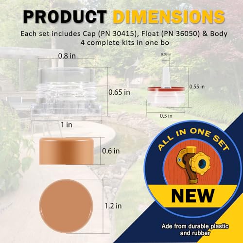 RK-17VB Vacuum Breaker Float Kit Compatible with Woodford Model 17 Wall Faucets, Anti-Siphon Valve Repair Kit to Stop Leaks & Backflow, Freeze-Resistant Design with Cap, Body, Float - 4 Pack