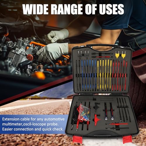 110 Pcs Automotive Circuit Test Lead Kit, Multimeter Test Leads Kit, Electrical Test Kit, Back Probe Kit Automotive, Relay Wire Connector Kit (with Black Carrying Case), Alligator Clips - color: Black