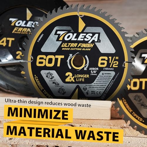 TOLESA 6 1/2 Circular Saw Blades, 60T for Wood and Plywood, 3-Pack - size: 6-1/2'', style: 60T