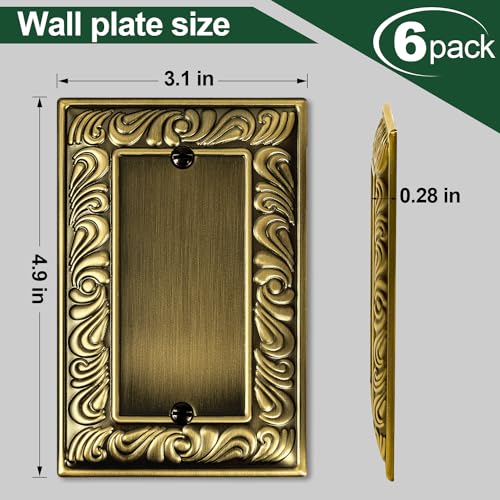 6 Pack Antique Brass Decorative Single Blank Outlet Covers Wall Plates - size: 1 Gang Single Blank