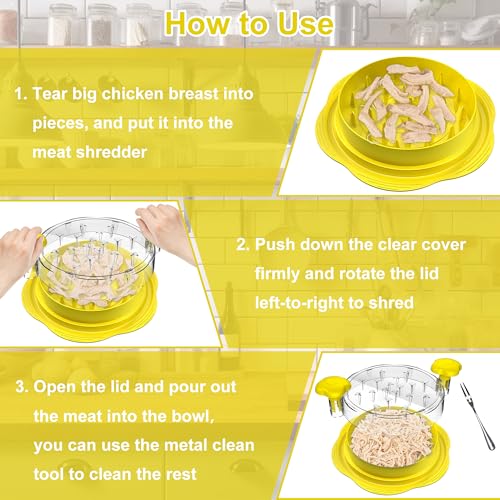 Chicken Shredder Tool Twist Large Meat Shredder with Brush&Fork, Yellow - color: Yellow