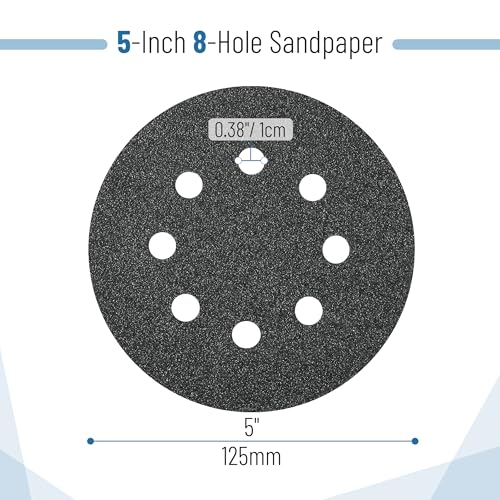 Bates Sanding Discs - 5 Inch 8 Hole, 100 Pack, Grits 60-2000, Hook and Loop, Round Sandpaper Discs - color: Black, size: 100 Pack, 60-2000 Grits