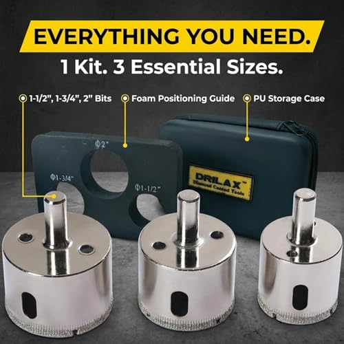 Drilax 3-Pc Diamond Hole Saw Set 1-1/2 to 2 Inch for Granite Countertops - style: 3 Pcs Set 1-1/2", 1-3/4", 2"