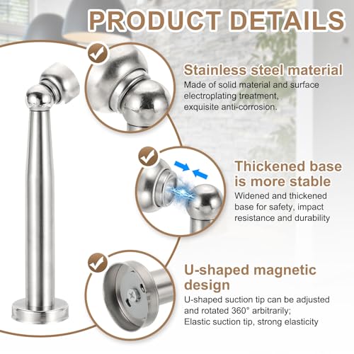 uxcell 7.5" Magnetic Door Stoppers, Wall Floor Mounted Magnetic Door Catch Holder, Stainless Steel Door Stops for Bedroom, Bathroom, Kitchen, Office, Silver - size: 7.5"