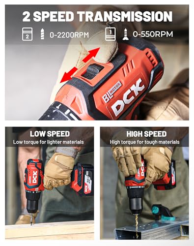 DCK 20V Brushless Hammer Drill, 531 in.lbs, 36000 BPM, 1/2" Keyless All-Metal Chuck, 4.0Ah Battery, 22+1+1 Clutch, Impact Drill Kit for Drilling Brick Wall, Metal, Wood, KDJZ05-13