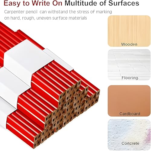 Bexter Carpenter Pencil Set with Sharpeners – 20 Red Flat Woodworking Marking Tools + 2 Sharpeners for Construction, Carpentry, Framing & DIY