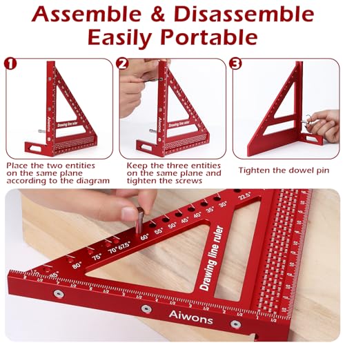 8.5 inch 3D Multi-Angle Measuring Ruler-Large Precision Woodworking - color: Red