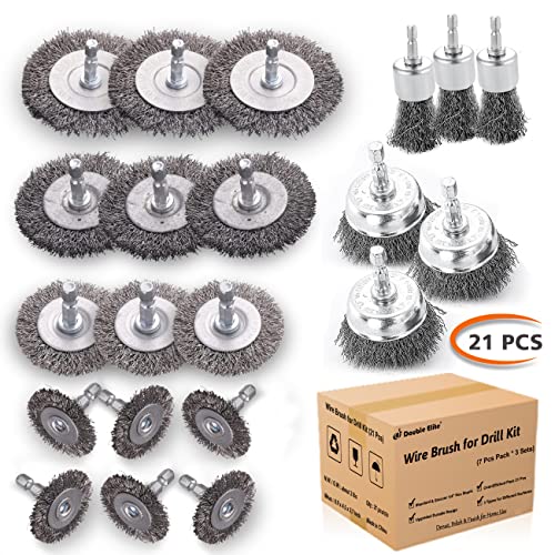 Double Elite Wire Brush for Drill Set 21 Pcs, Abrasive Wire Wheel for Drill 1/4 Inch Hex Shank, Drill Wire Brush Coarse Crimped Carbon Steel, Wire Brush Drill Attachments - style: mixed, 1/4" hex shank