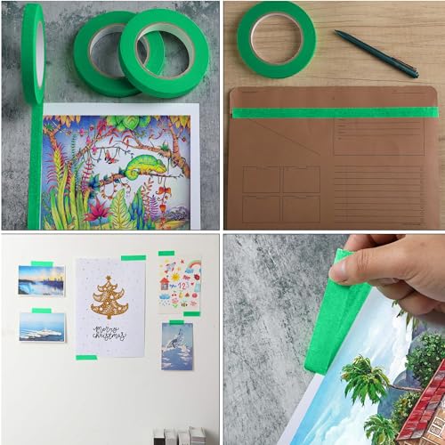 Mr. Pen- Green Masking Tape, 0.6 Inch Wide, 3 Rolls, 3 x 55 Yards, Green - color: Green