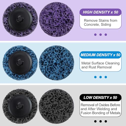 Macarrie 150 Pcs 2 Inch Surface Conditioning Sanding Discs, Diamond | Quick Change Fine Medium Coarse Sanding Pads Die Grinder Accessories for Surface Strip Grind Polish Burr Finish - color: black,blue,purple